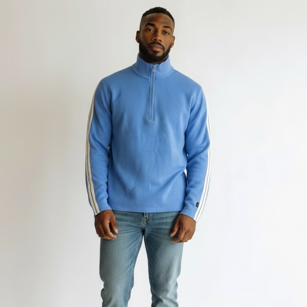 Banana Republic Blue Quarter Zip Sweater Men’s‎ L Retro Track Stripe Pullover